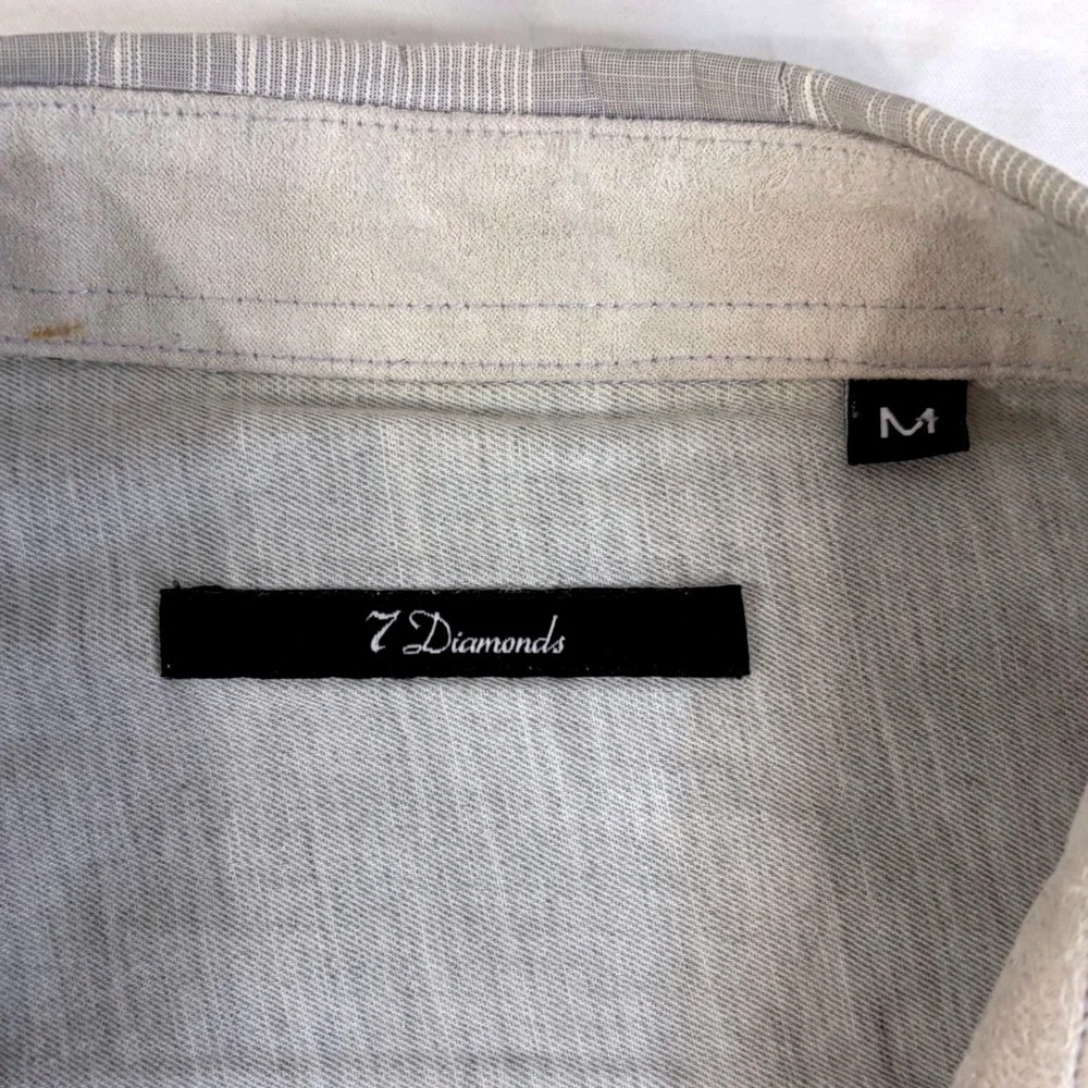 7 Diamonds Mens Grey White Plaid Preppy Button Down Shirt‎ Size M Summer Vibes